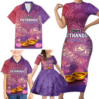 Puthandu Vazthukal 2024 Family Matching Short Sleeve Bodycon Dress and Hawaiian Shirt Happy Tamil New Year - Wonder Print Shop
