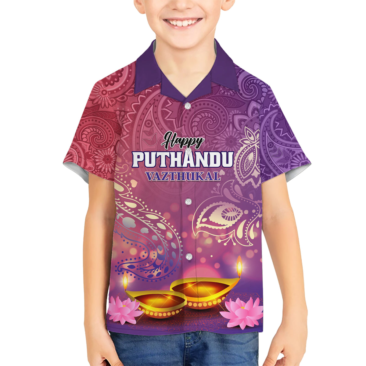 Puthandu Vazthukal 2024 Family Matching Short Sleeve Bodycon Dress and Hawaiian Shirt Happy Tamil New Year - Wonder Print Shop