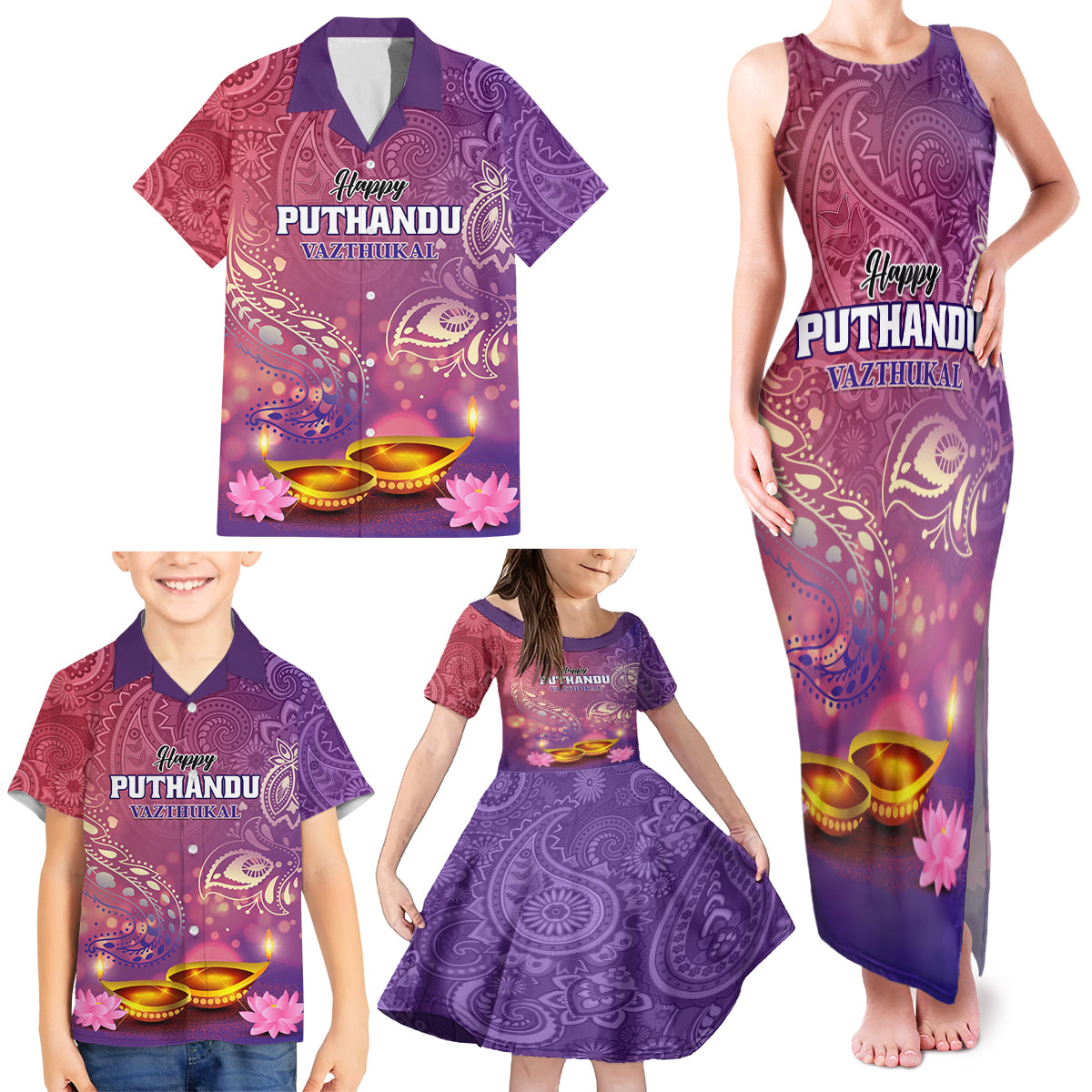 Puthandu Vazthukal 2024 Family Matching Tank Maxi Dress and Hawaiian Shirt Happy Tamil New Year - Wonder Print Shop