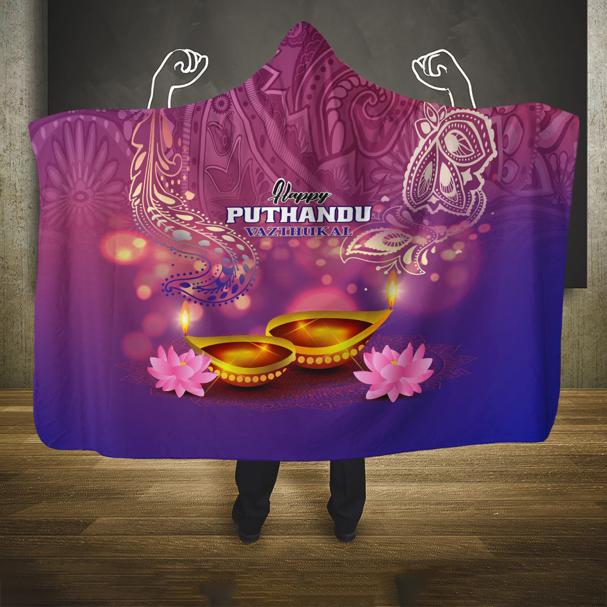 Puthandu Vazthukal 2024 Hooded Blanket Happy Tamil New Year