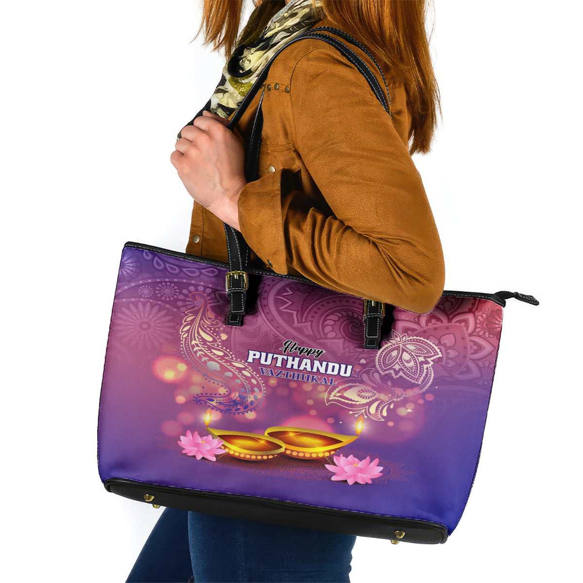 Puthandu Vazthukal 2024 Leather Tote Bag Happy Tamil New Year - Wonder Print Shop