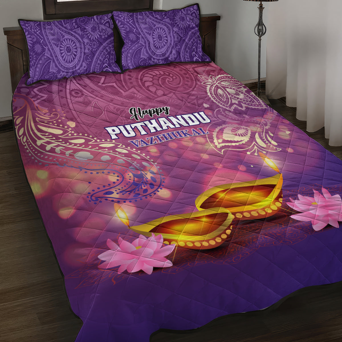 Puthandu Vazthukal 2024 Quilt Bed Set Happy Tamil New Year - Wonder Print Shop