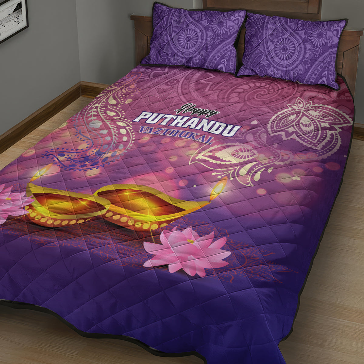 Puthandu Vazthukal 2024 Quilt Bed Set Happy Tamil New Year - Wonder Print Shop