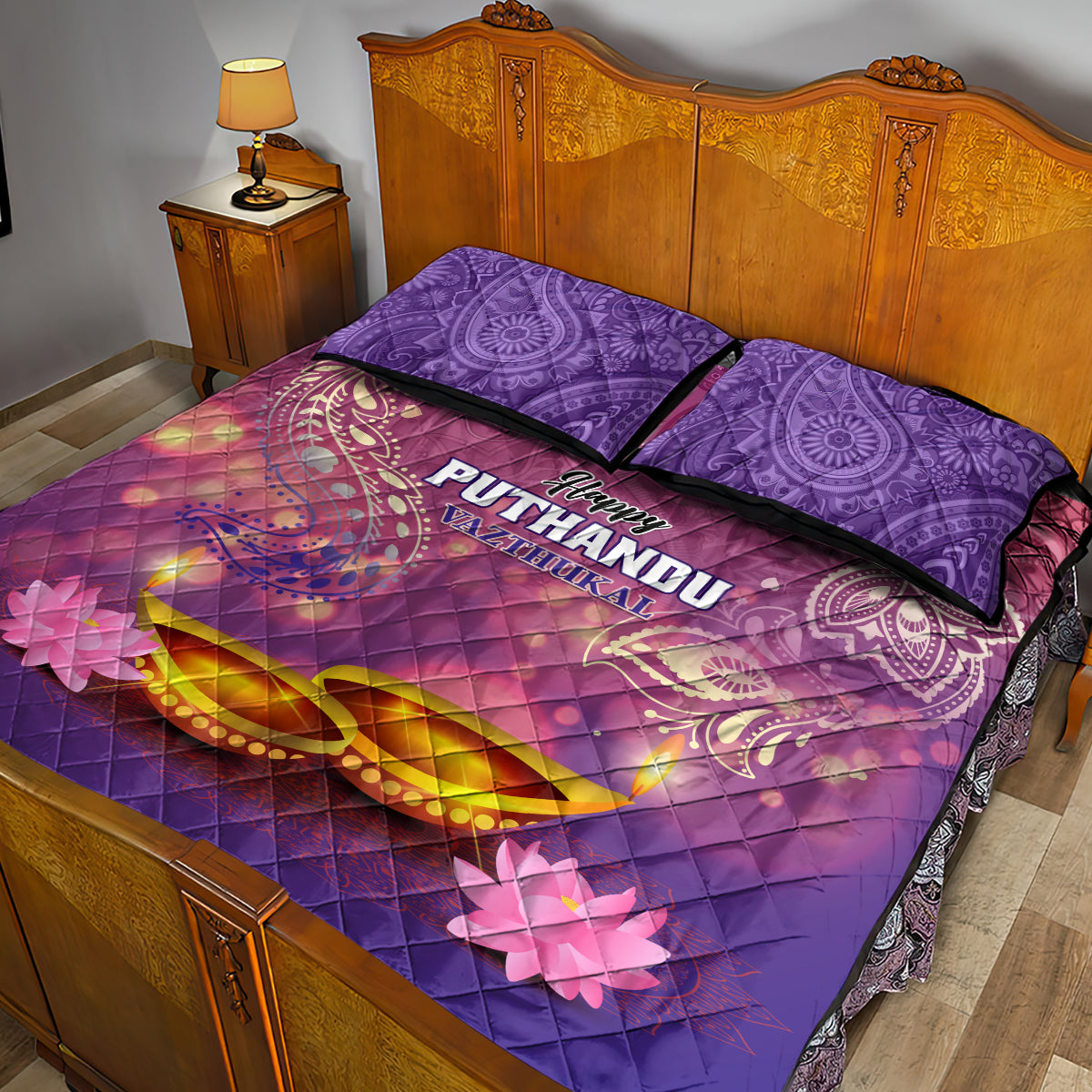 Puthandu Vazthukal 2024 Quilt Bed Set Happy Tamil New Year - Wonder Print Shop