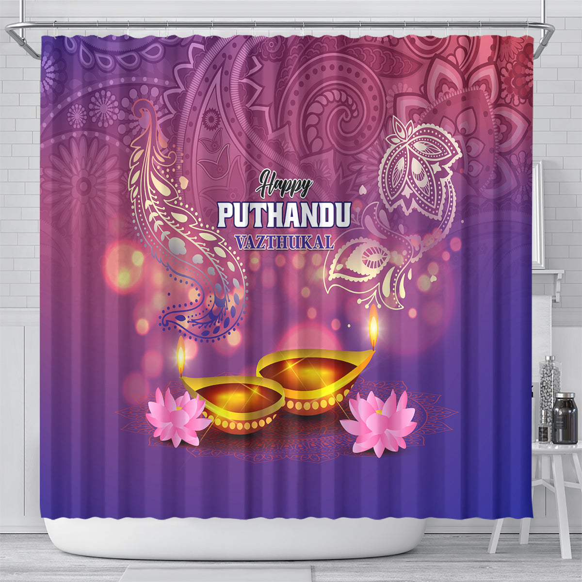 Puthandu Vazthukal 2024 Shower Curtain Happy Tamil New Year