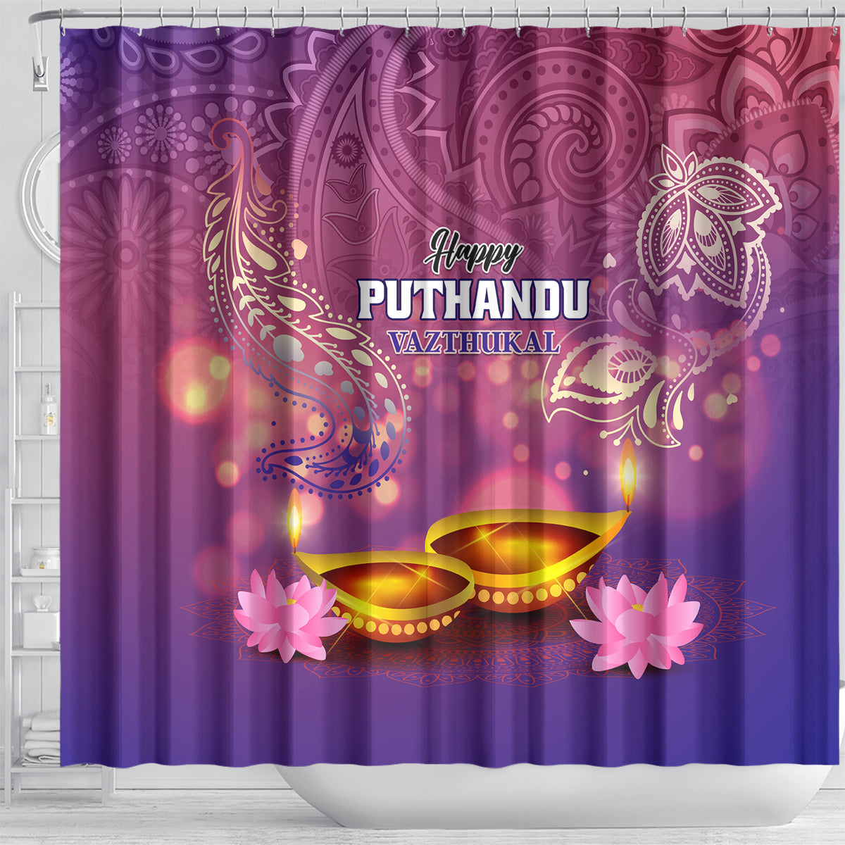 Puthandu Vazthukal 2024 Shower Curtain Happy Tamil New Year