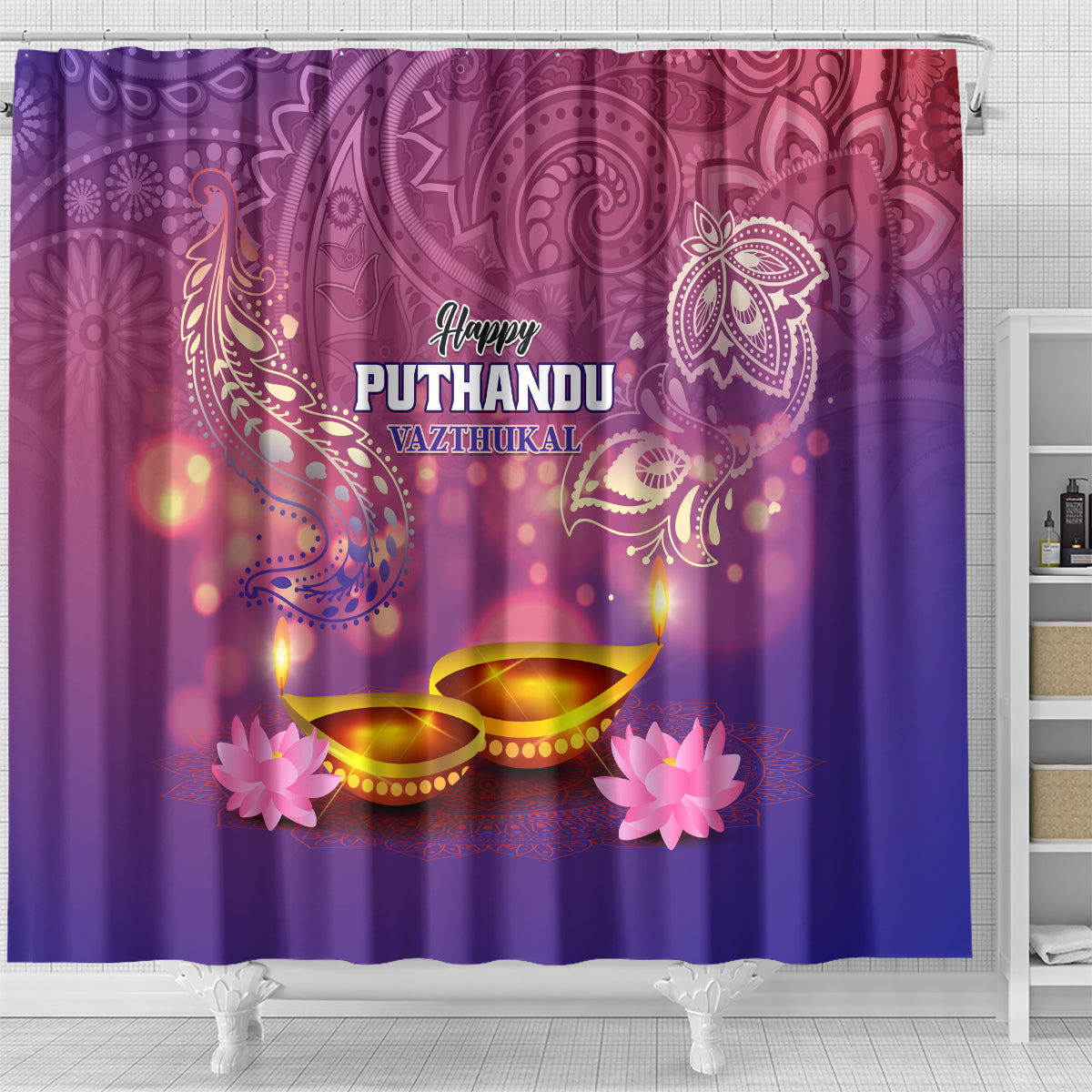 Puthandu Vazthukal 2024 Shower Curtain Happy Tamil New Year