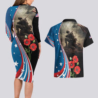 US Memorial Day 2025 Couples Matching Long Sleeve Bodycon Dress and Hawaiian Shirt Remembering Our Fallen Heroes
