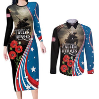 US Memorial Day 2025 Couples Matching Long Sleeve Bodycon Dress and Long Sleeve Button Shirt Remembering Our Fallen Heroes