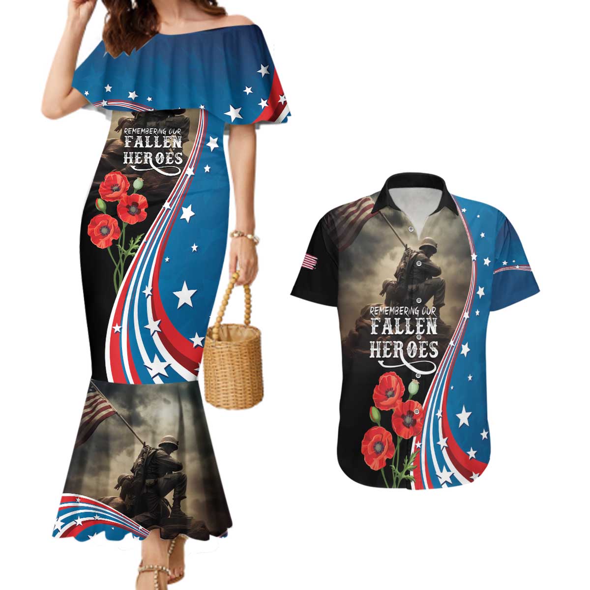 US Memorial Day 2025 Couples Matching Mermaid Dress and Hawaiian Shirt Remembering Our Fallen Heroes