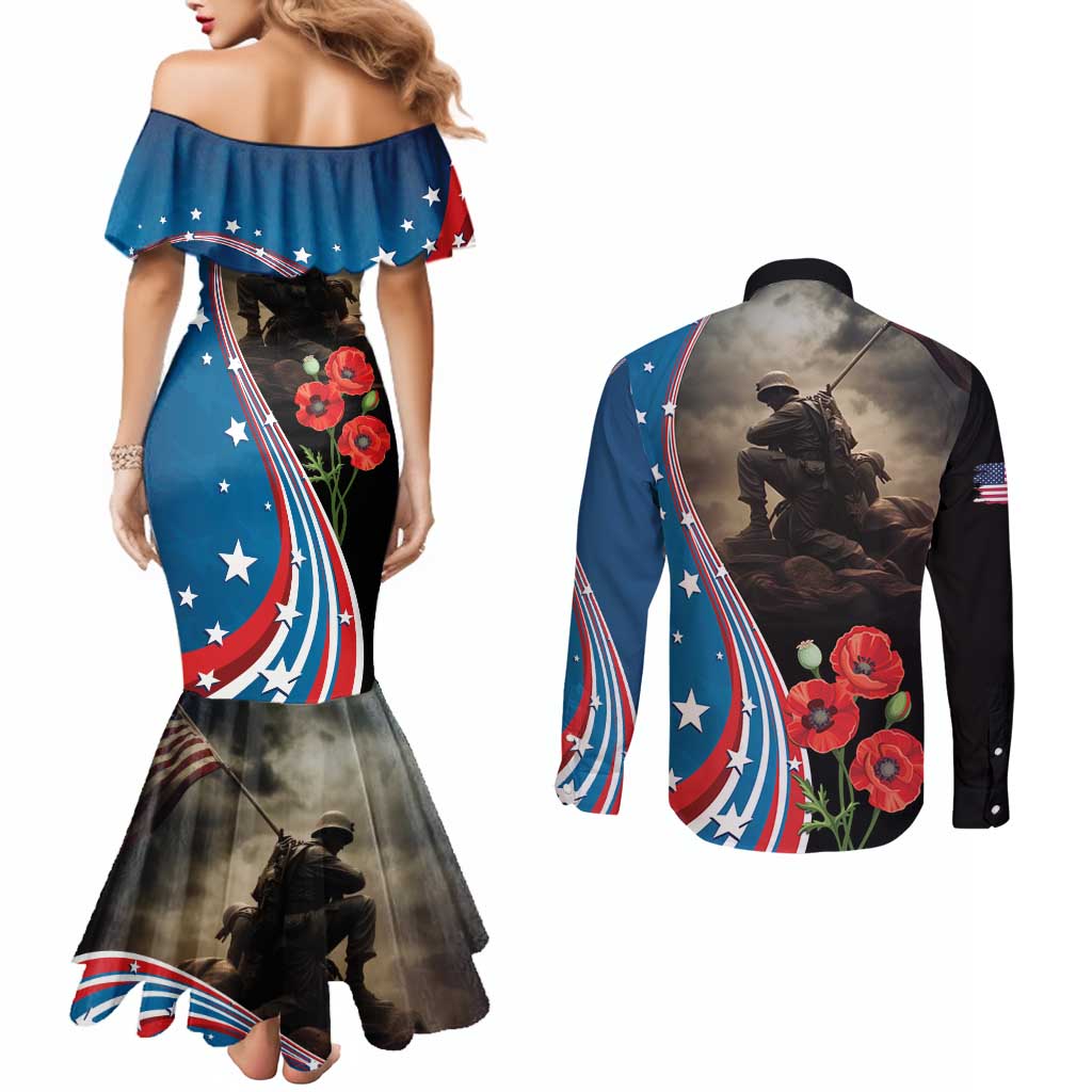 US Memorial Day 2025 Couples Matching Mermaid Dress and Long Sleeve Button Shirt Remembering Our Fallen Heroes