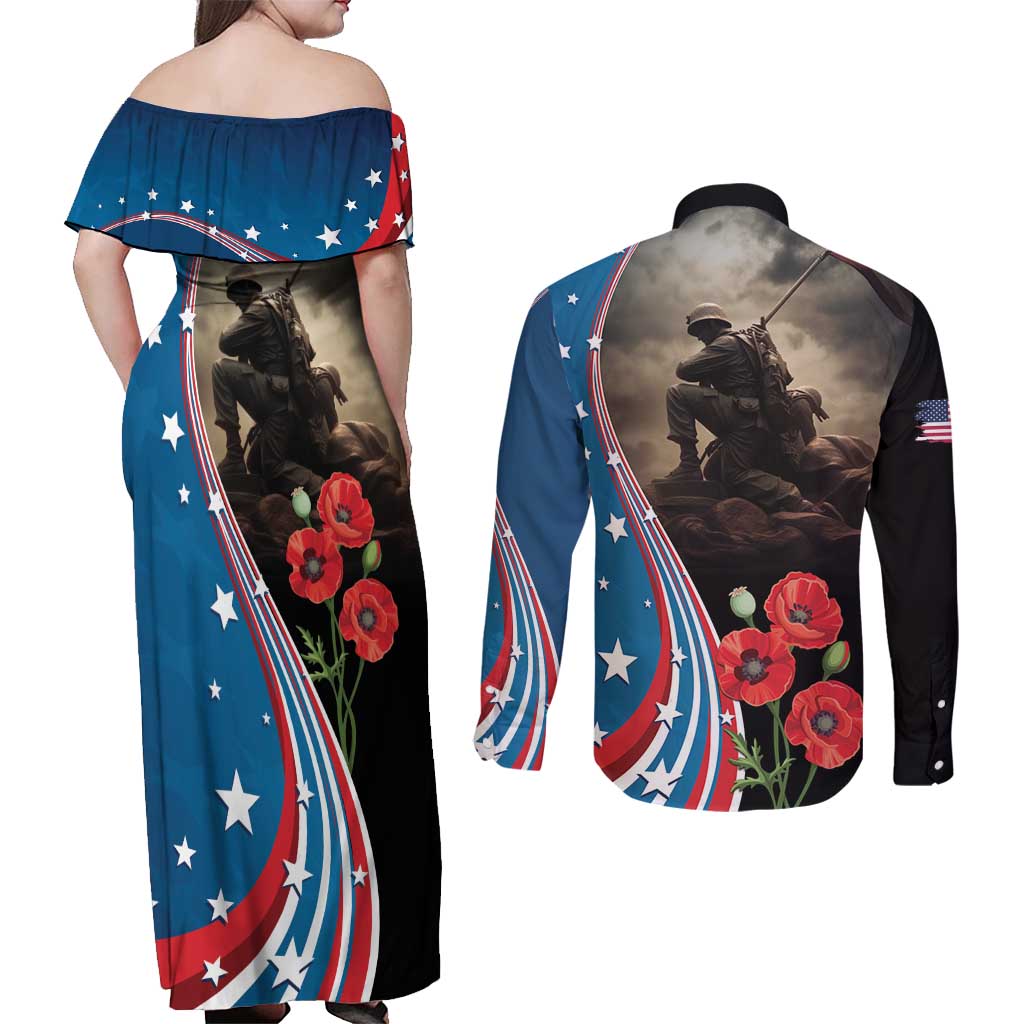 US Memorial Day 2025 Couples Matching Off Shoulder Maxi Dress and Long Sleeve Button Shirt Remembering Our Fallen Heroes