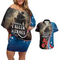US Memorial Day 2025 Couples Matching Off Shoulder Short Dress and Hawaiian Shirt Remembering Our Fallen Heroes