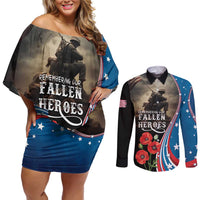 US Memorial Day 2025 Couples Matching Off Shoulder Short Dress and Long Sleeve Button Shirt Remembering Our Fallen Heroes
