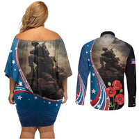 US Memorial Day 2025 Couples Matching Off Shoulder Short Dress and Long Sleeve Button Shirt Remembering Our Fallen Heroes