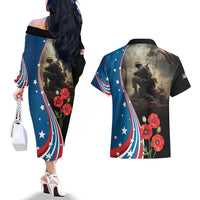 US Memorial Day 2025 Couples Matching Off The Shoulder Long Sleeve Dress and Hawaiian Shirt Remembering Our Fallen Heroes