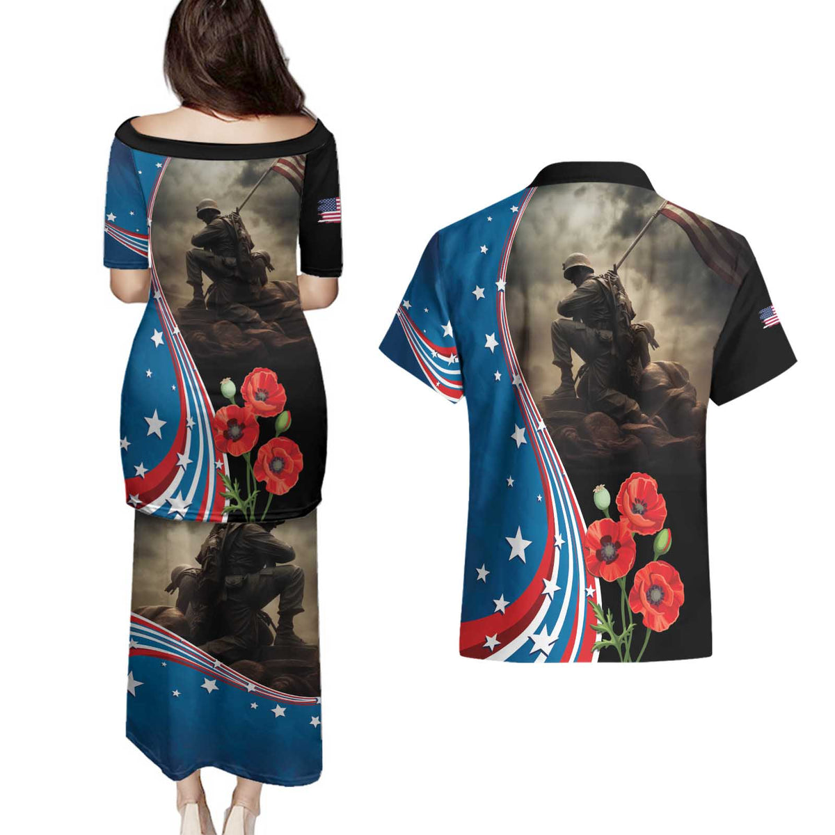 US Memorial Day 2025 Couples Matching Puletasi and Hawaiian Shirt Remembering Our Fallen Heroes
