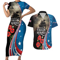 US Memorial Day 2025 Couples Matching Short Sleeve Bodycon Dress and Hawaiian Shirt Remembering Our Fallen Heroes
