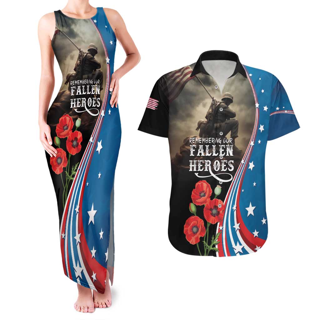 US Memorial Day 2025 Couples Matching Tank Maxi Dress and Hawaiian Shirt Remembering Our Fallen Heroes