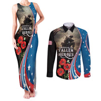 US Memorial Day 2025 Couples Matching Tank Maxi Dress and Long Sleeve Button Shirt Remembering Our Fallen Heroes