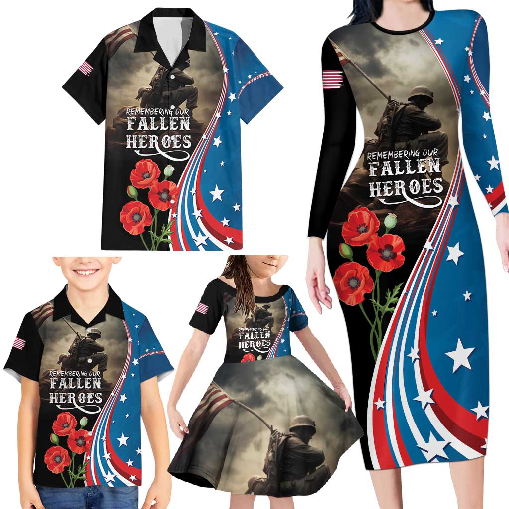 US Memorial Day 2025 Family Matching Long Sleeve Bodycon Dress and Hawaiian Shirt Remembering Our Fallen Heroes