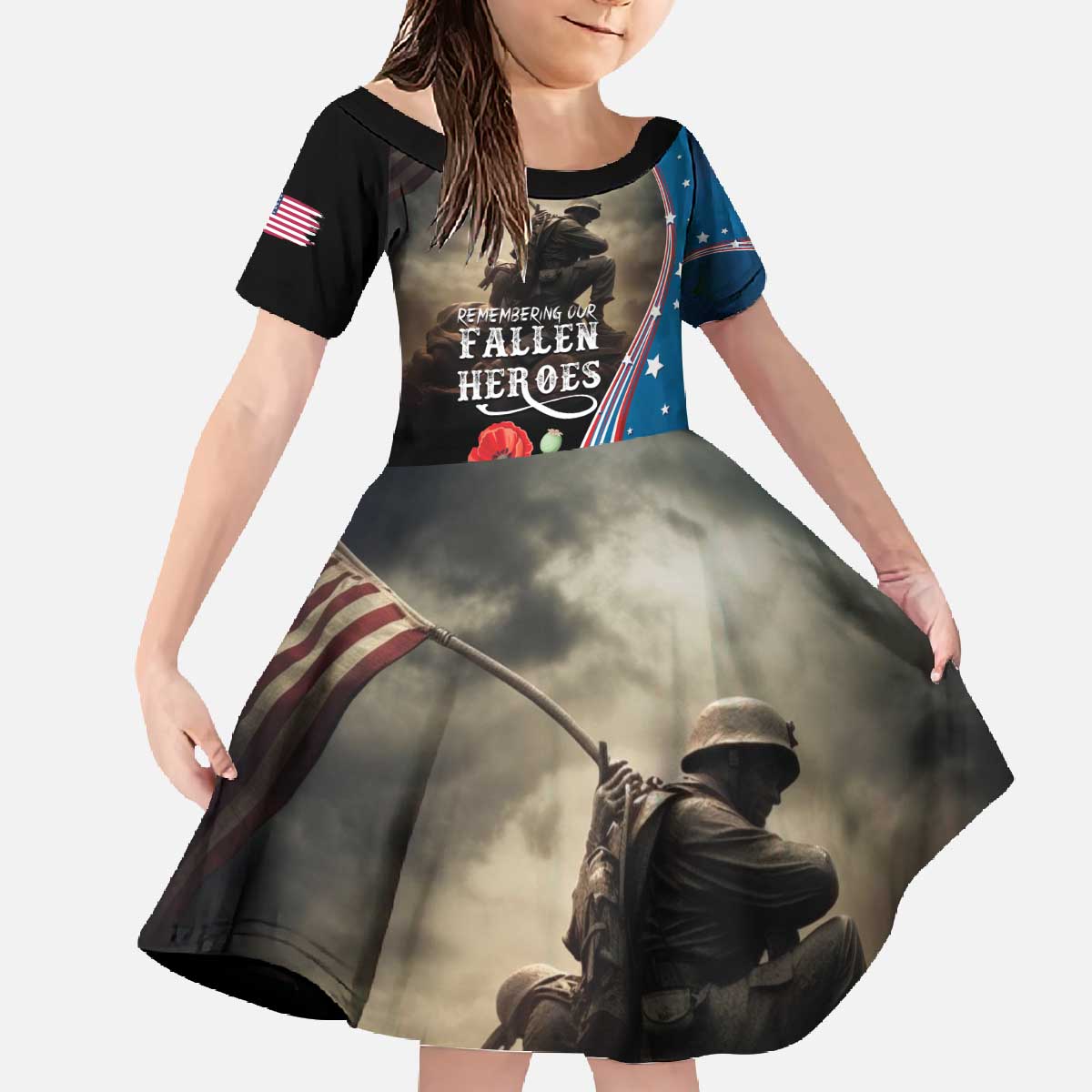 US Memorial Day 2025 Family Matching Off The Shoulder Long Sleeve Dress and Hawaiian Shirt Remembering Our Fallen Heroes