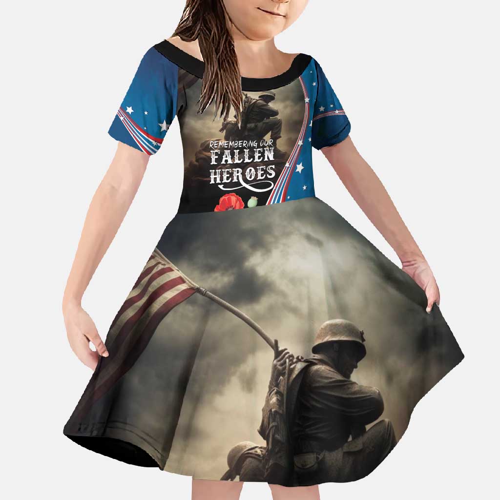 US Memorial Day 2025 Family Matching Off Shoulder Maxi Dress and Hawaiian Shirt Remembering Our Fallen Heroes