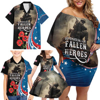 US Memorial Day 2025 Family Matching Off Shoulder Short Dress and Hawaiian Shirt Remembering Our Fallen Heroes