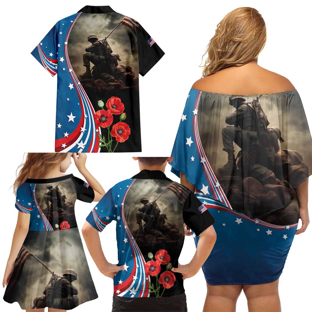 US Memorial Day 2025 Family Matching Off Shoulder Short Dress and Hawaiian Shirt Remembering Our Fallen Heroes