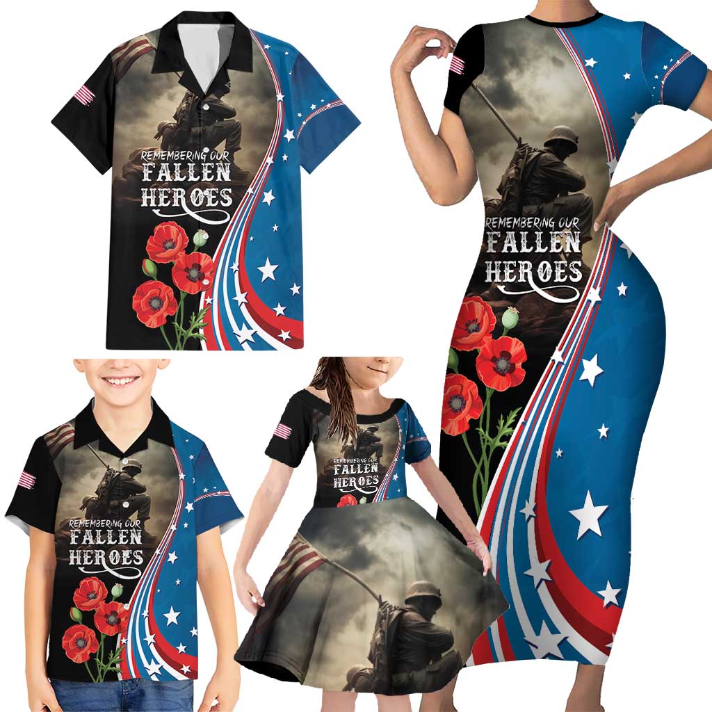 US Memorial Day 2025 Family Matching Short Sleeve Bodycon Dress and Hawaiian Shirt Remembering Our Fallen Heroes