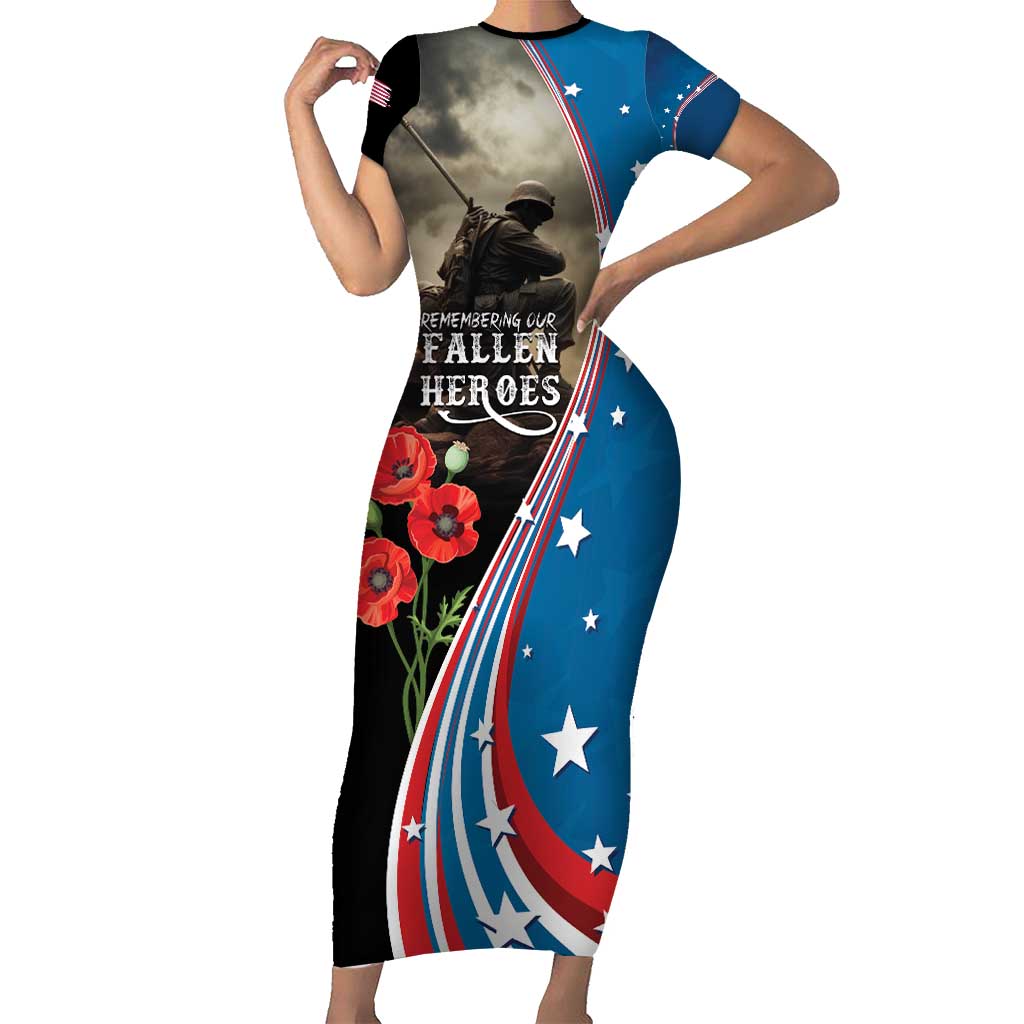US Memorial Day 2025 Family Matching Short Sleeve Bodycon Dress and Hawaiian Shirt Remembering Our Fallen Heroes