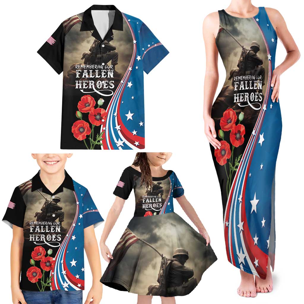 US Memorial Day 2025 Family Matching Tank Maxi Dress and Hawaiian Shirt Remembering Our Fallen Heroes