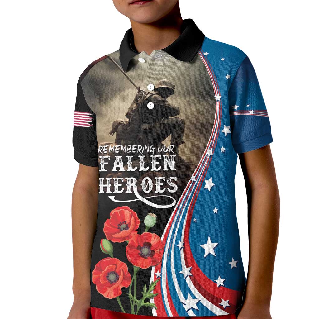 US Memorial Day 2025 Kid Polo Shirt Remembering Our Fallen Heroes