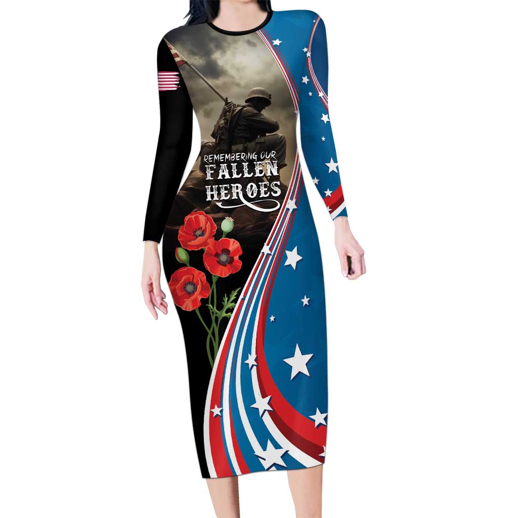 US Memorial Day 2025 Long Sleeve Bodycon Dress Remembering Our Fallen Heroes