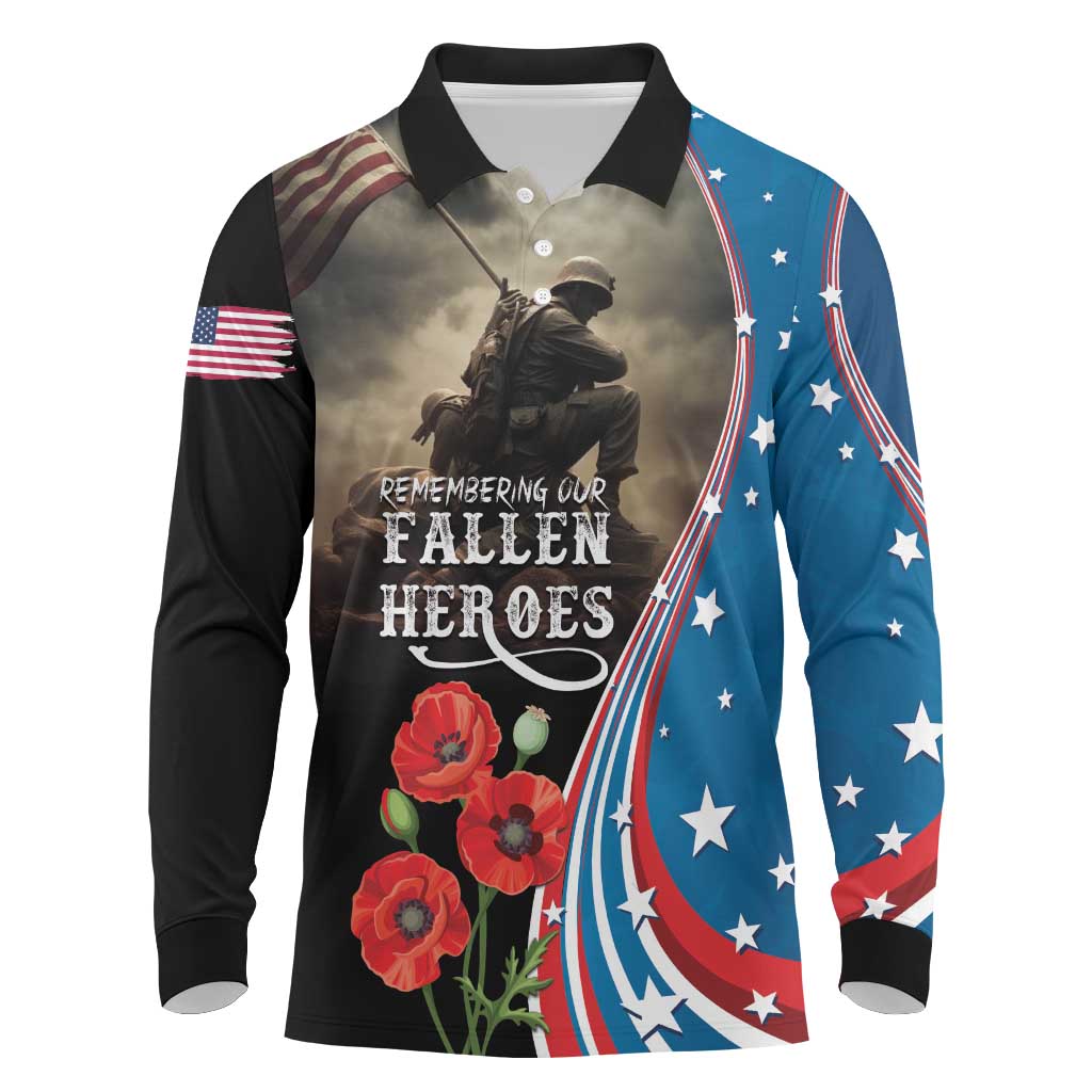 US Memorial Day 2025 Long Sleeve Polo Shirt Remembering Our Fallen Heroes