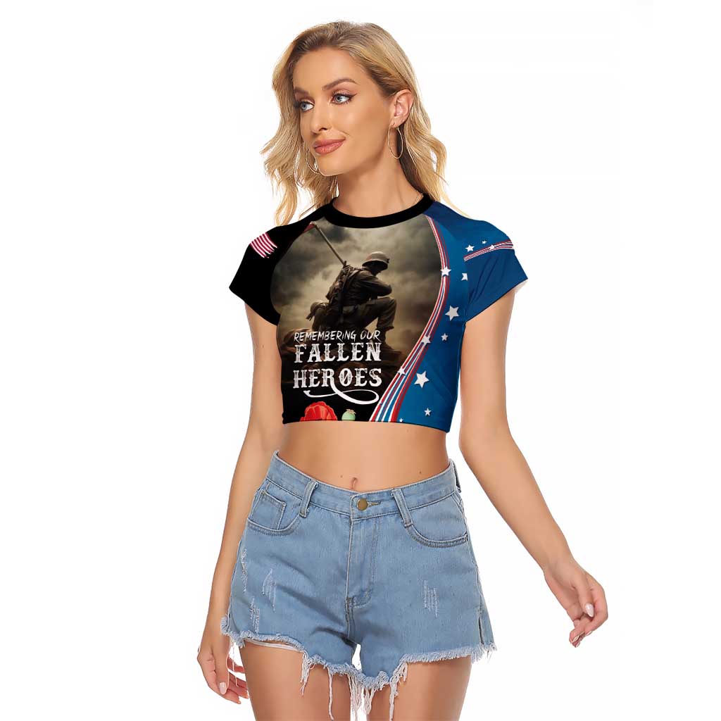US Memorial Day 2025 Raglan Cropped T Shirt Remembering Our Fallen Heroes