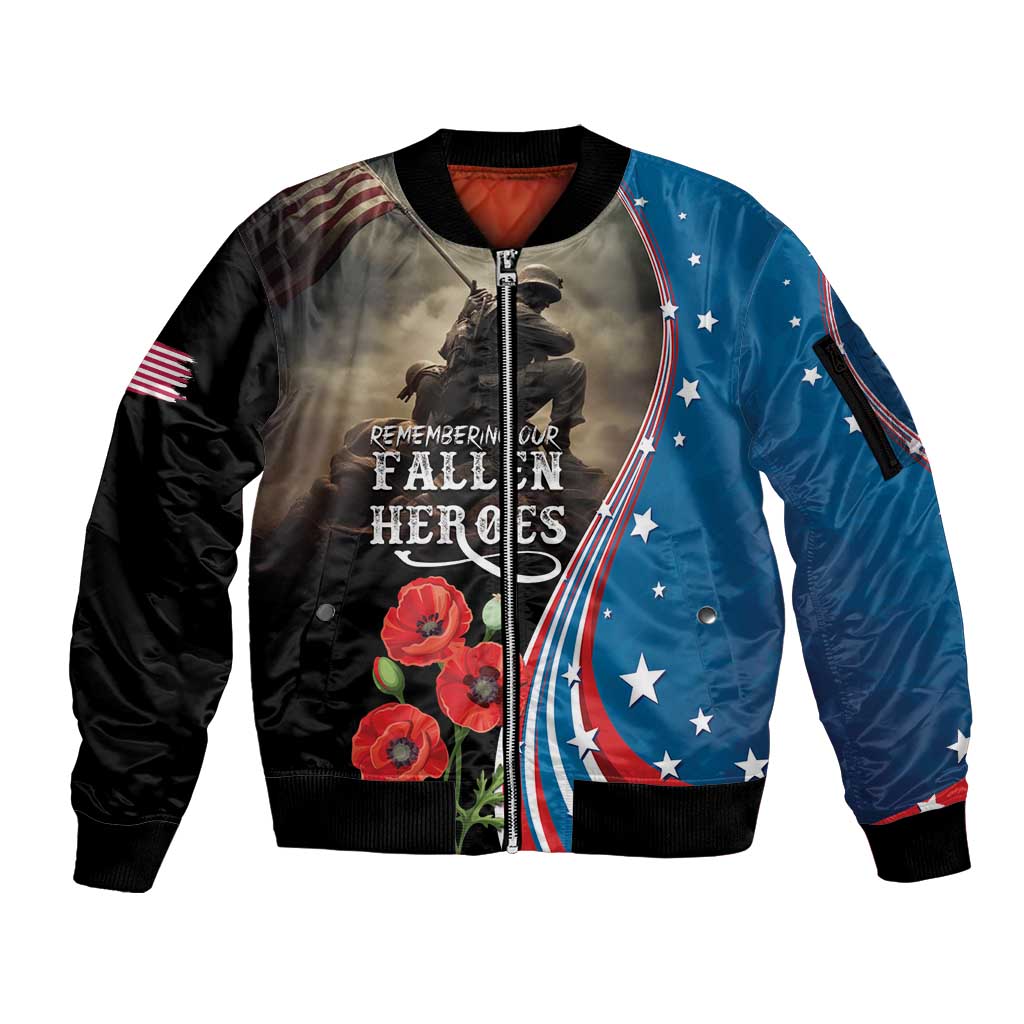 US Memorial Day 2025 Sleeve Zip Bomber Jacket Remembering Our Fallen Heroes