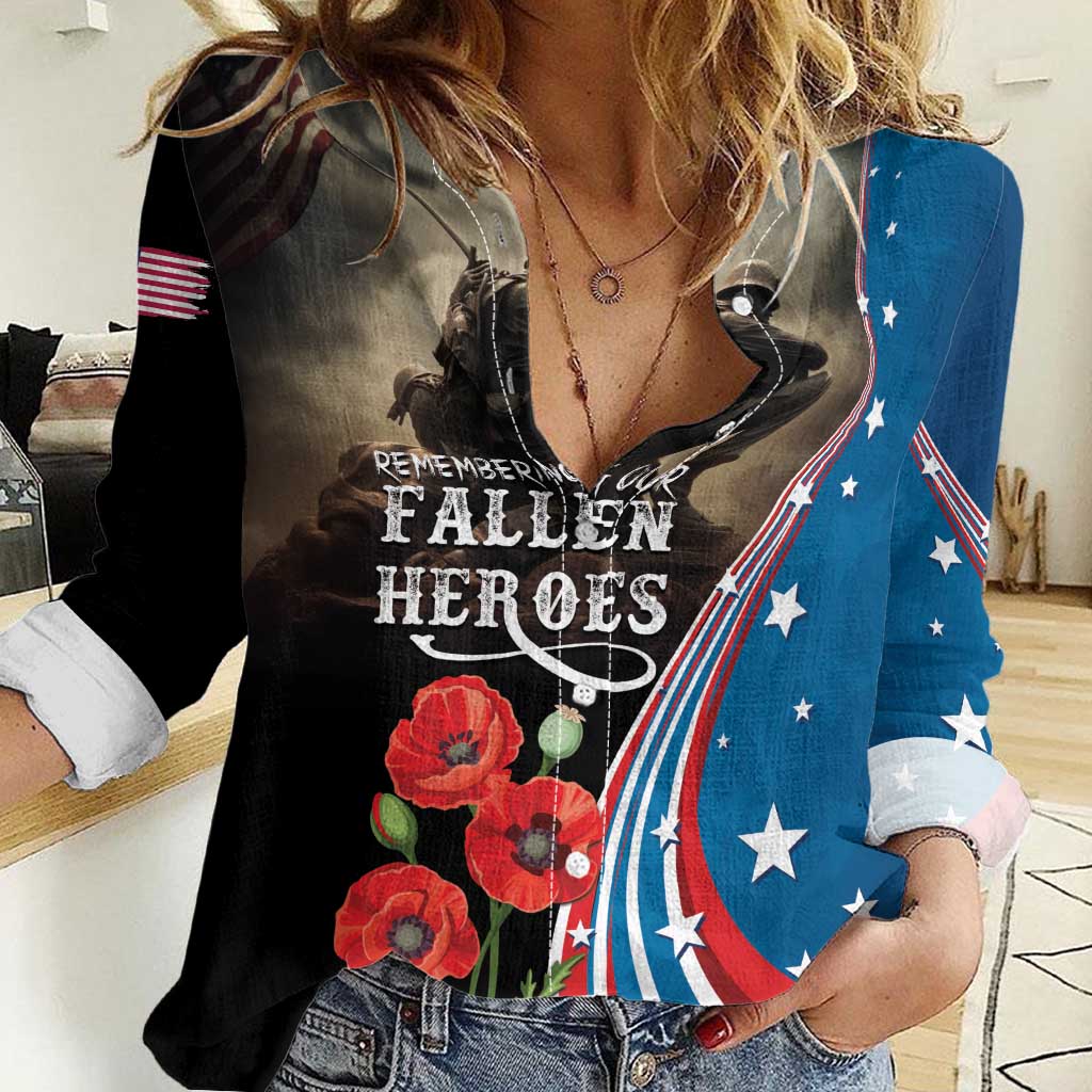 US Memorial Day 2025 Women Casual Shirt Remembering Our Fallen Heroes