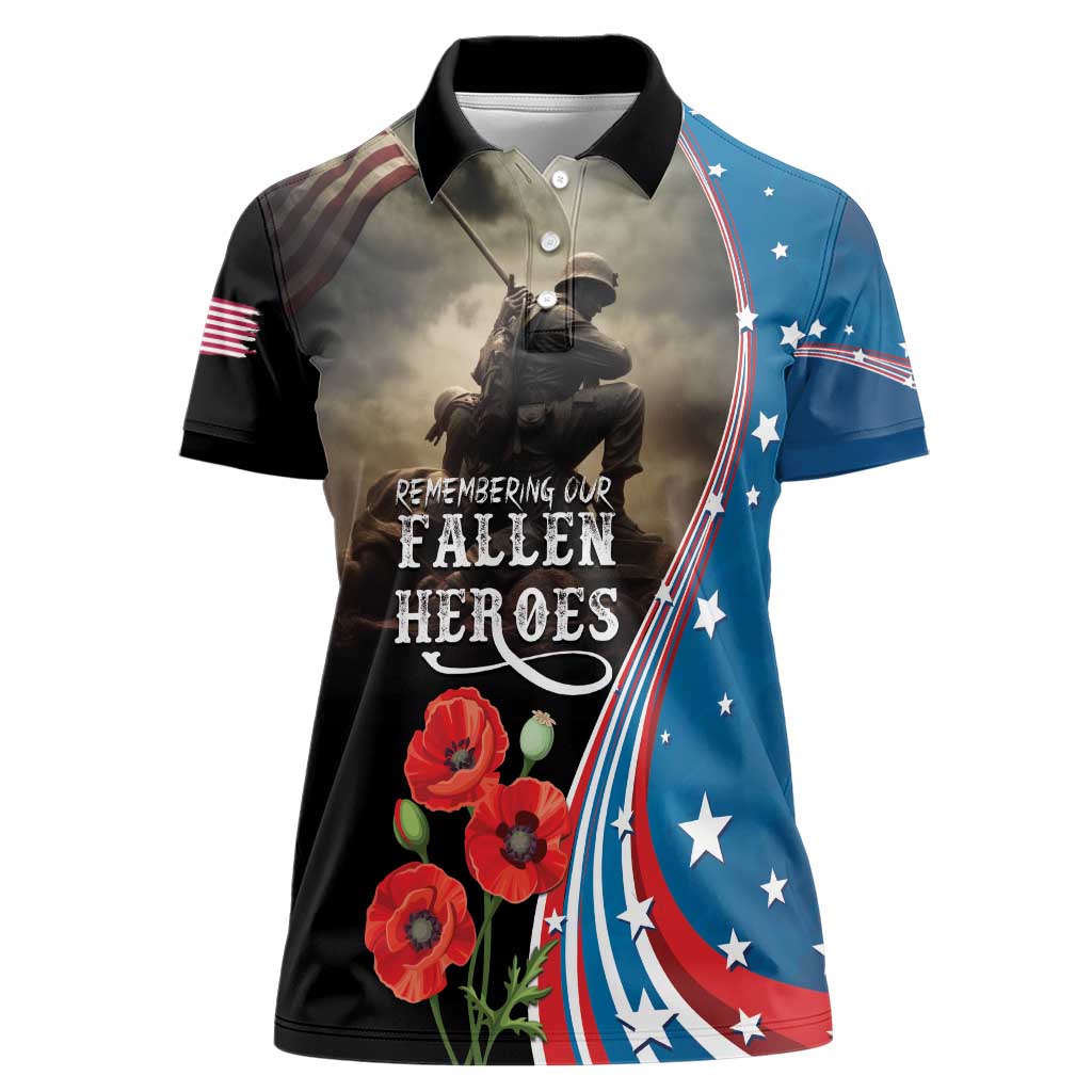 US Memorial Day 2025 Women Polo Shirt Remembering Our Fallen Heroes