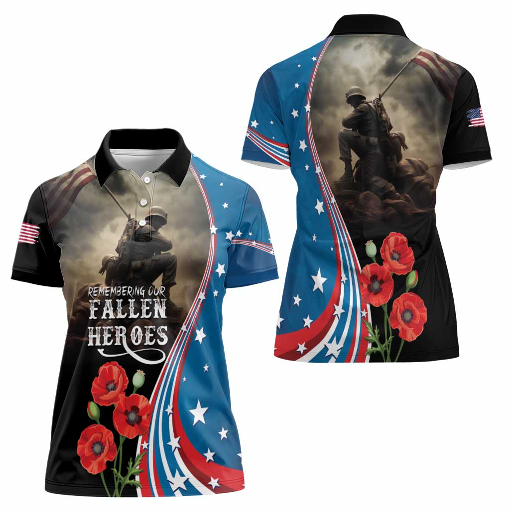 US Memorial Day 2025 Women Polo Shirt Remembering Our Fallen Heroes