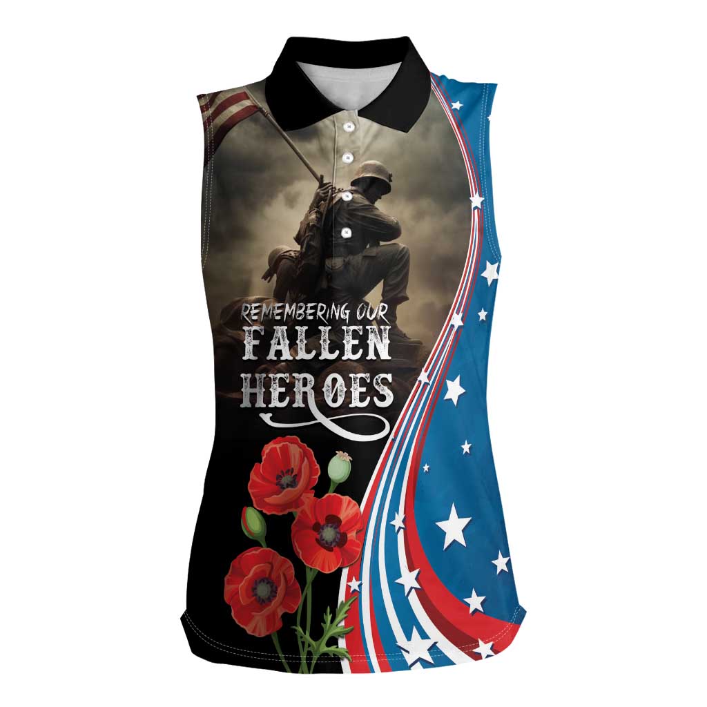 US Memorial Day 2025 Women Sleeveless Polo Shirt Remembering Our Fallen Heroes