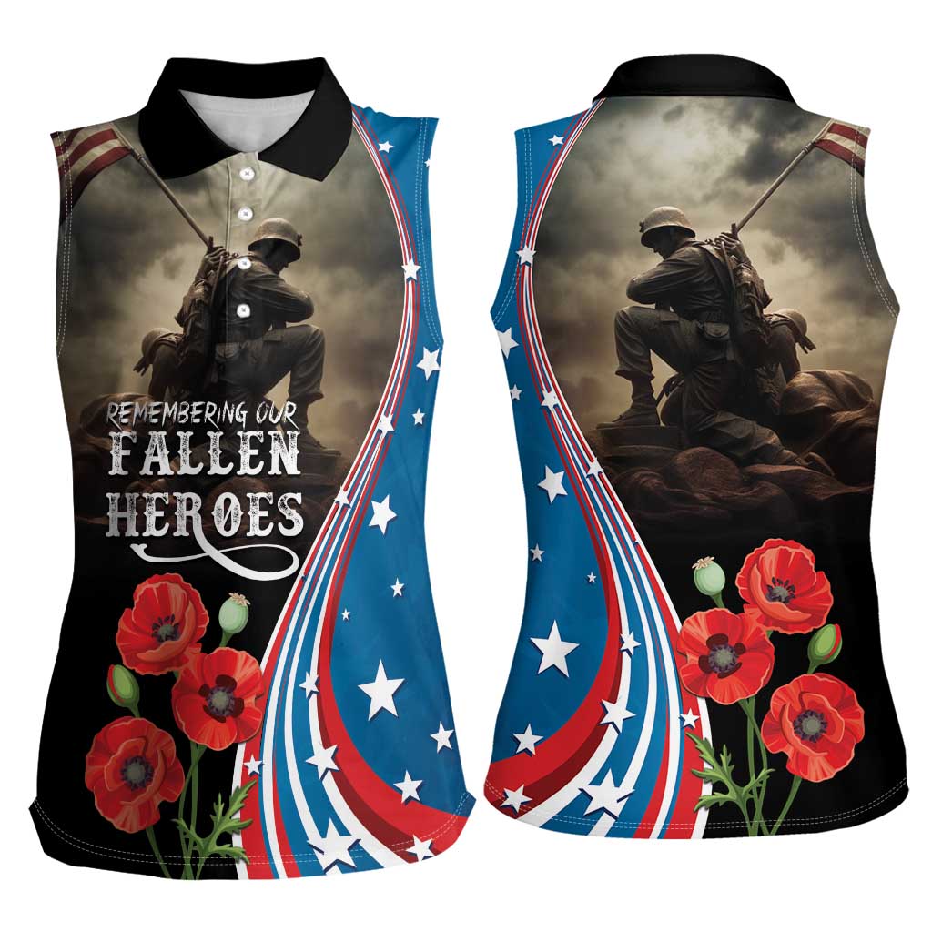 US Memorial Day 2025 Women Sleeveless Polo Shirt Remembering Our Fallen Heroes