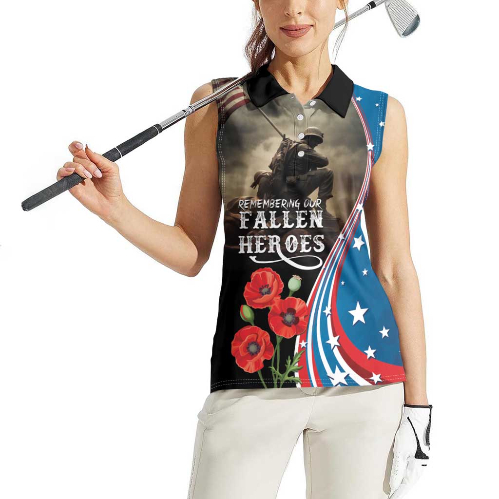 US Memorial Day 2025 Women Sleeveless Polo Shirt Remembering Our Fallen Heroes