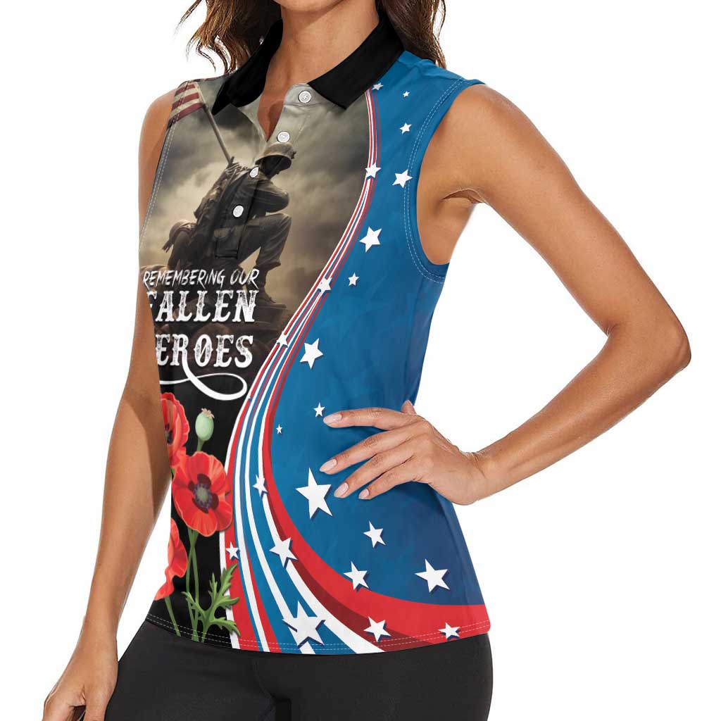 US Memorial Day 2025 Women Sleeveless Polo Shirt Remembering Our Fallen Heroes