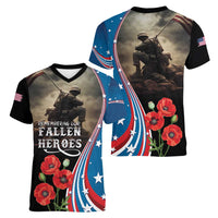 US Memorial Day 2025 Women V-Neck T-Shirt Remembering Our Fallen Heroes
