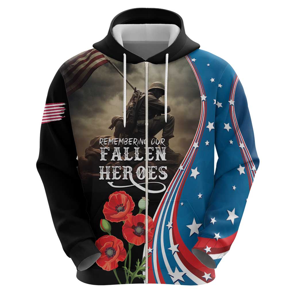 US Memorial Day 2025 Zip Hoodie Remembering Our Fallen Heroes