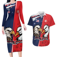 Personalized Canada Goose x USA Band Eagle Faced Off Couples Matching Long Sleeve Bodycon Dress and Hawaiian Shirt