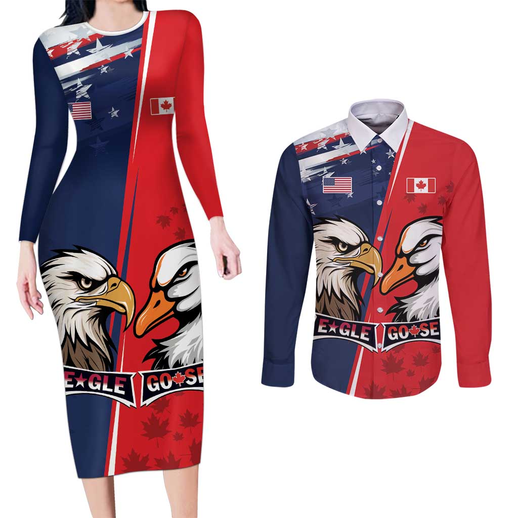 Personalized Canada Goose x USA Band Eagle Faced Off Couples Matching Long Sleeve Bodycon Dress and Long Sleeve Button Shirt