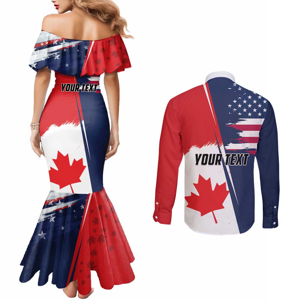 Personalized Canada Goose x USA Band Eagle Faced Off Couples Matching Mermaid Dress and Long Sleeve Button Shirt