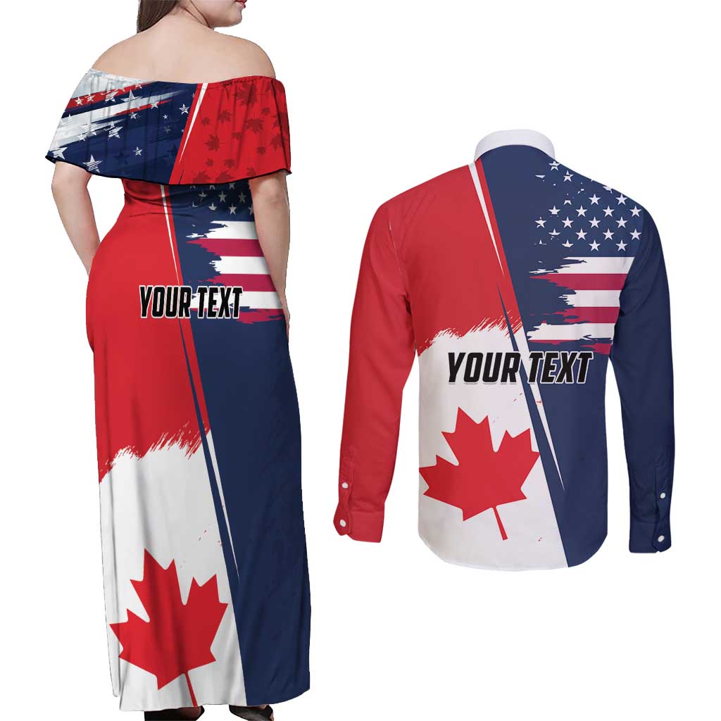 Personalized Canada Goose x USA Band Eagle Faced Off Couples Matching Off Shoulder Maxi Dress and Long Sleeve Button Shirt